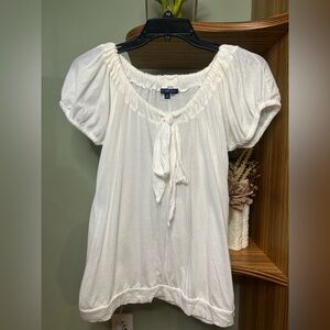Gap Women’s White Peasant Blouse, Puff Sleeve Tie Neck, Y2K, Vintage, Size Smal